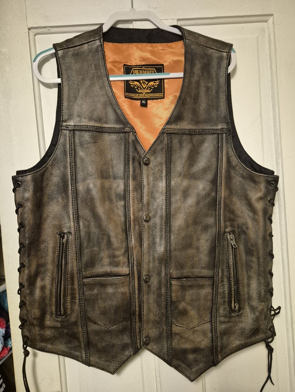 Nwot Milwaukee Leather MLM3540 Men's Distressed Brown 10 Pocket Leather Vest